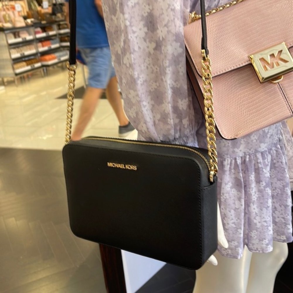 Michael Kors Jet Set Item Large East West Zip Crossbody Leather Black - Picture 15 of 16